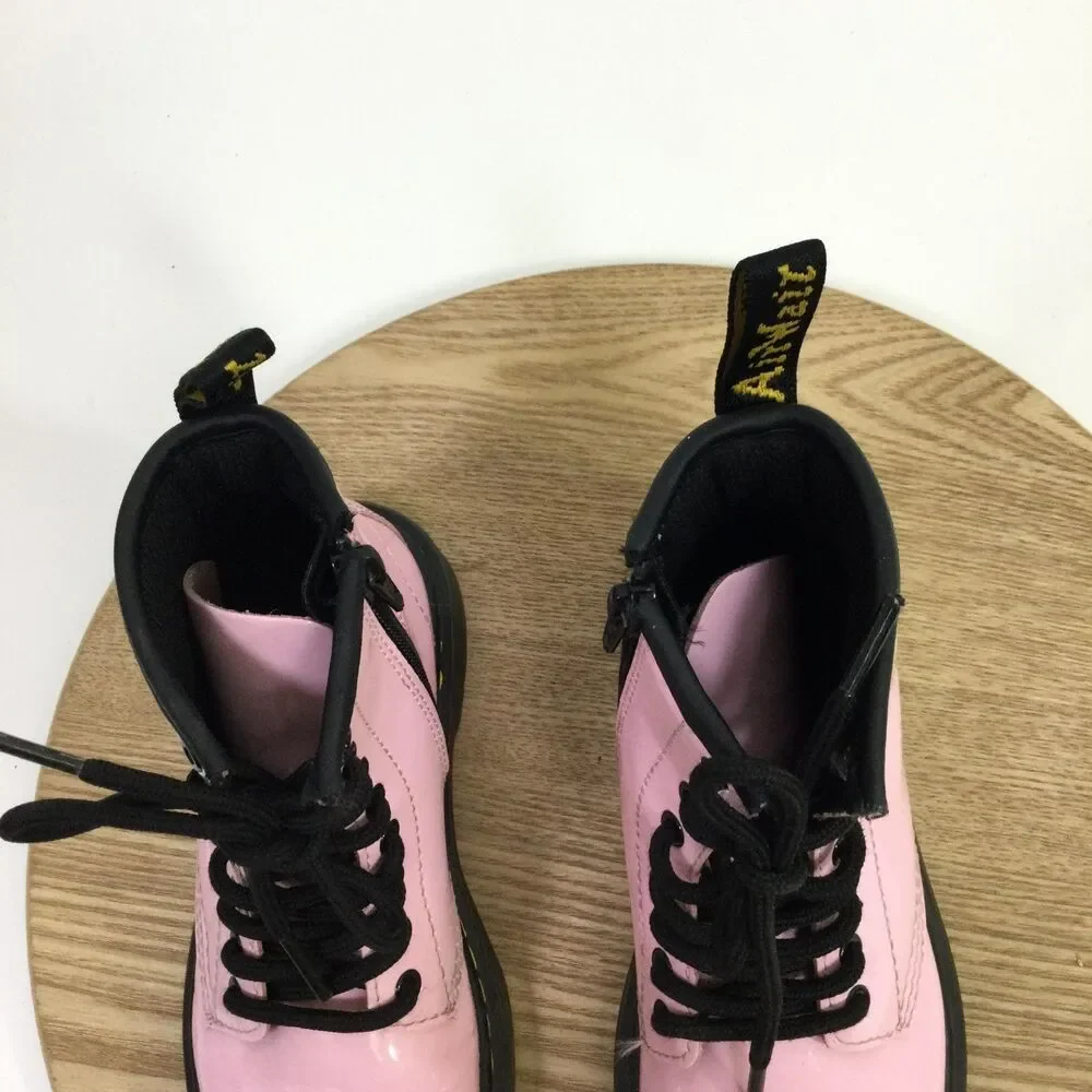 Dr Martens AirWair Girls 1460 Patent Leather Lace Up Boots Light Pink Size 12